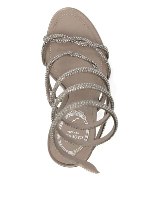 Rene Caovilla White 110Mm Crystal-Embellished Spiral-Wrap Sandals