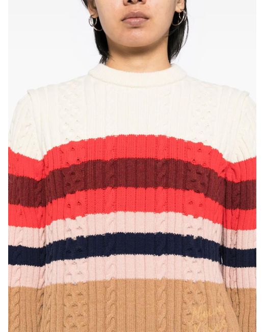 Maison Kitsuné Red Striped Cable Jumper