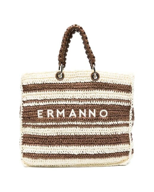 ERMANNO FIRENZE Natural Logo-Lettering Tote Bag