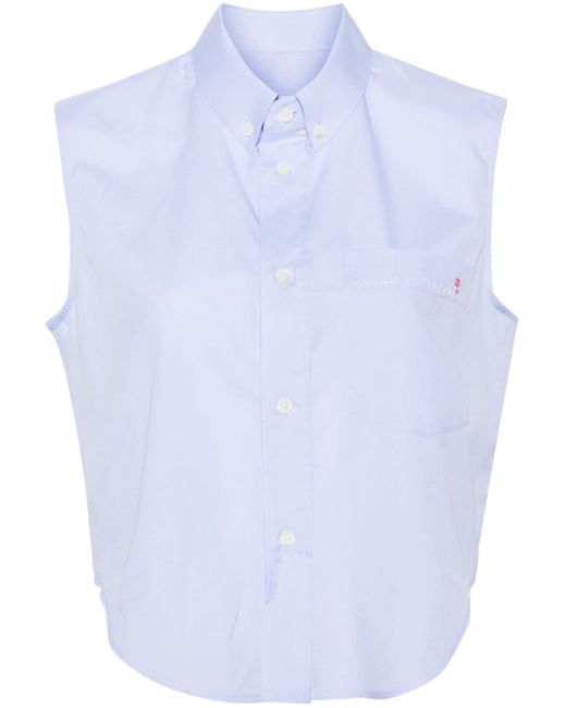 Marni Blue Sleeveless Cropped Cotton Shirt
