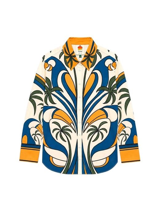 Farm Rio Blue Tropical Graphic Collared Buttoned Shirt
