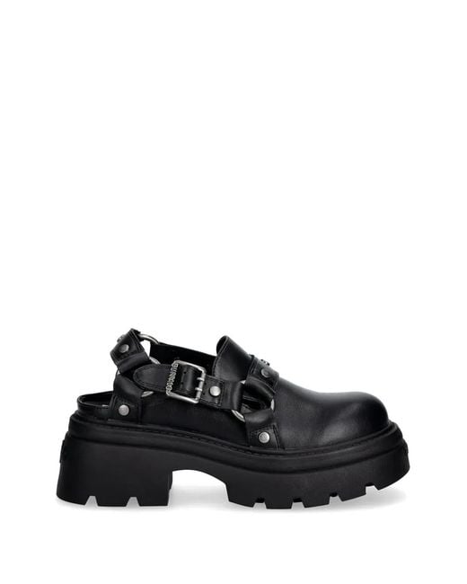 Buffalo Black Vega Clog Buckle Studded Platform Mules