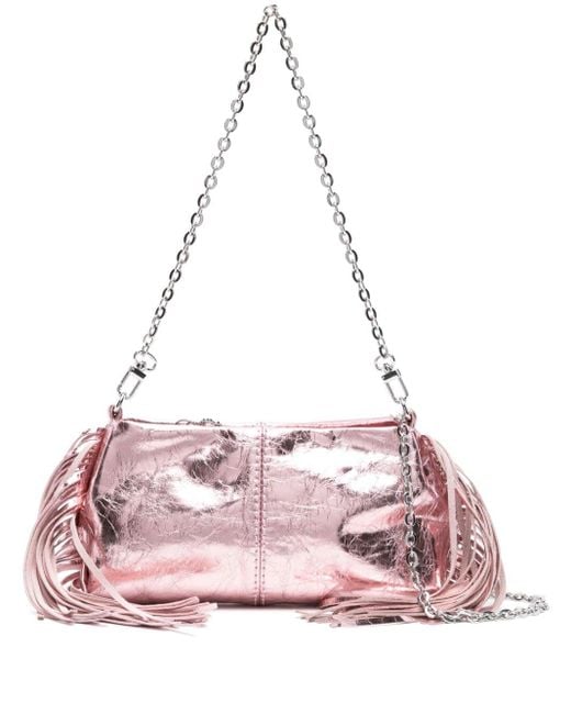 Maje Pink Metallic-leather Shoulder Bag