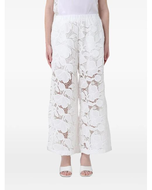 MEIMEIJ White Floral-Lace Trousers