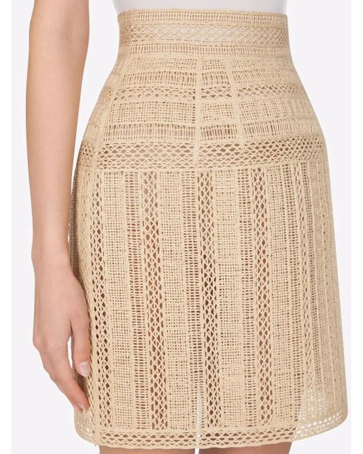 Dolce & Gabbana Natural Embroidered Raffia Miniskirt
