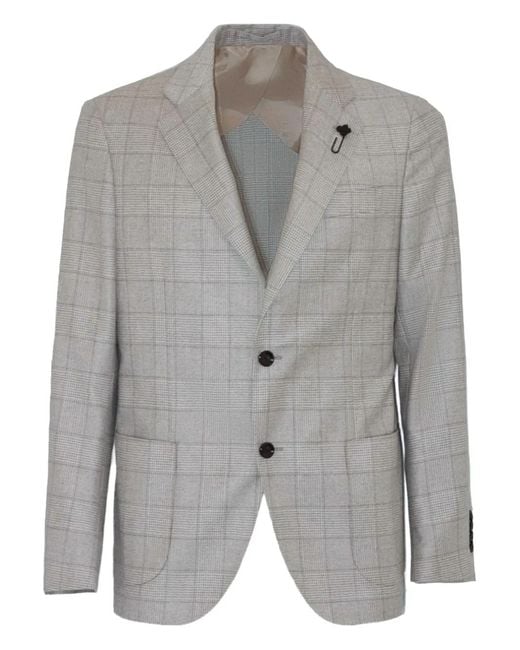 Lardini Gray Prince-Of-Wales-Check Blazer for men