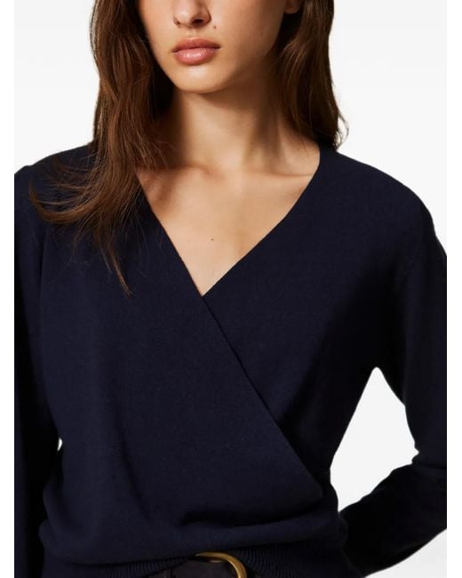 Twinset Blue Viscose Blend Crossover Jumper