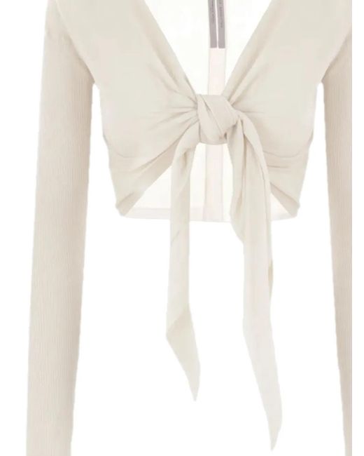 Rick Owens White Tie-Front Ribbed Cardigan