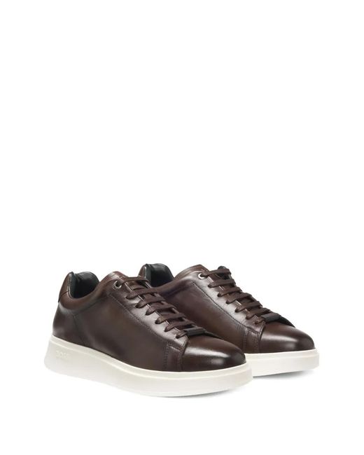 Boss Brown Leather Sneakers for men