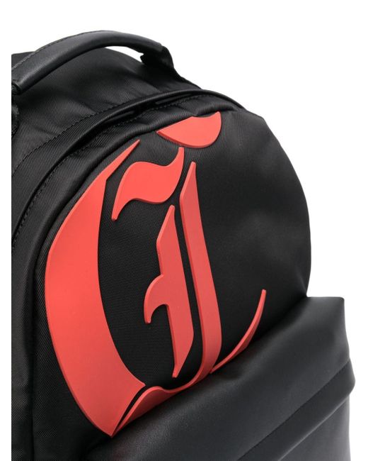 Just Cavalli Black Appliqué-logo Gabardine-weave Backpack for men