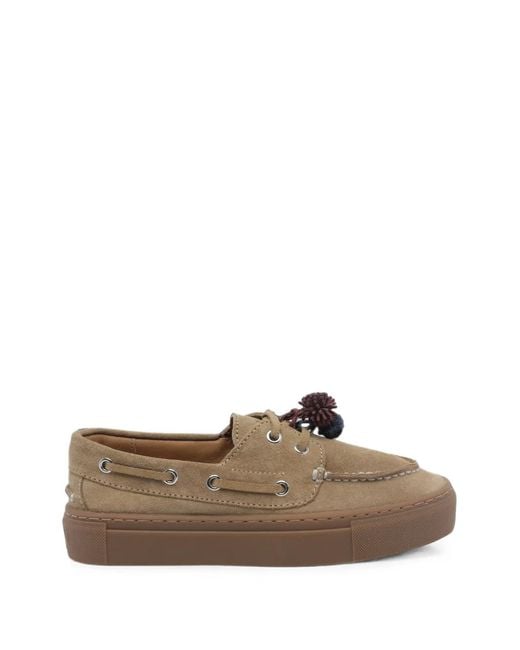Date Brown Suede Pompom Loafers