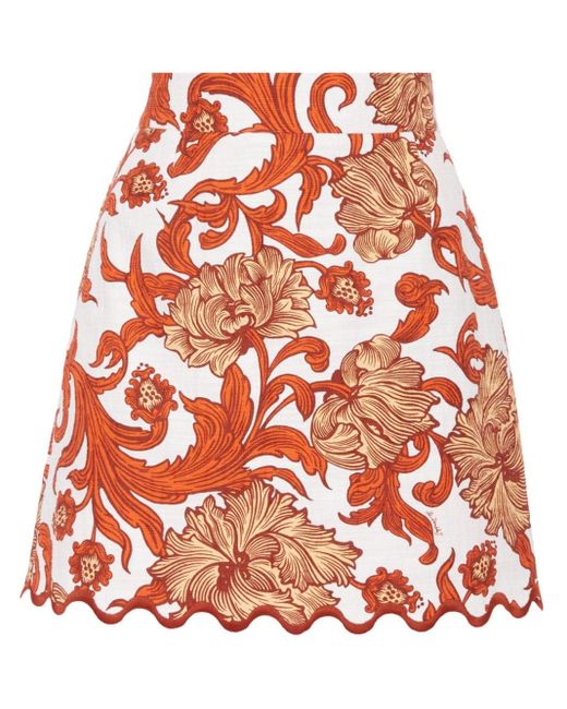 LaDoubleJ Red Baia Floral-print Miniskirt