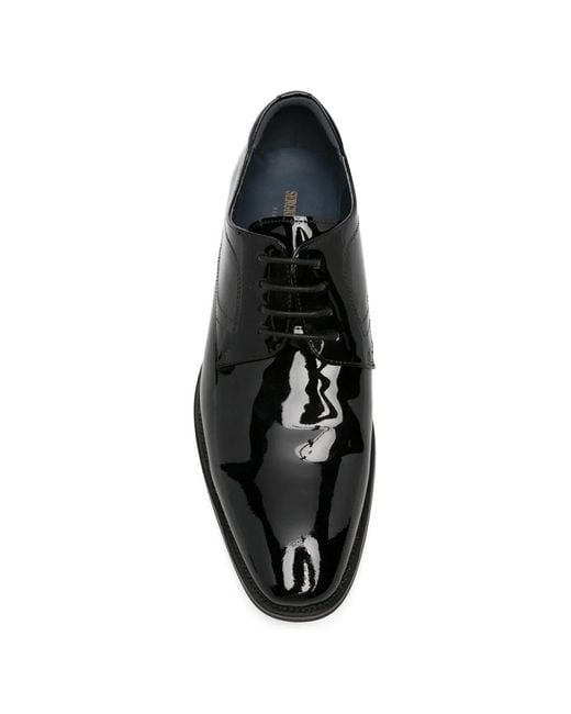 SERGIO MORETTI FIRENZE Black Patent-Finish Lace-Up Derby Shoes for men