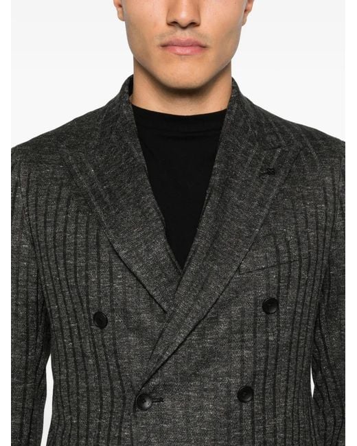 Tagliatore Black Double-Breasted Pinstripe Jacket for men