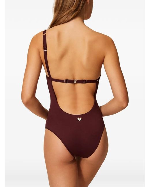 Twinset Purple One-Shoulder Embroidered Swimsuit