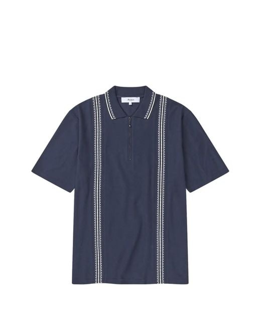 Palmes Blue Panel Zip-Up Polo Shirt for men