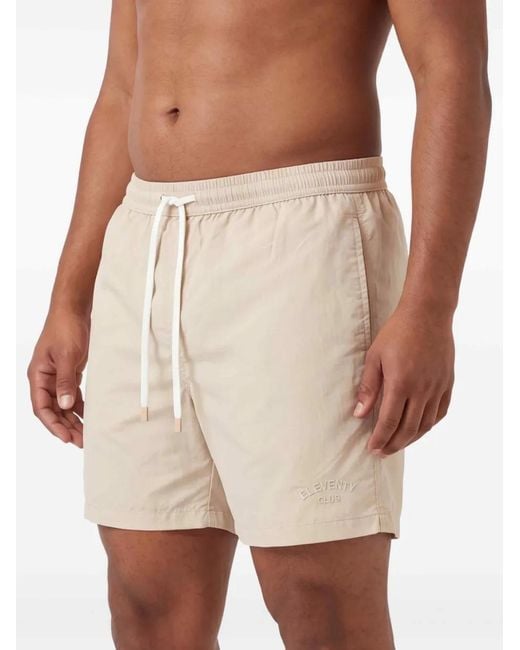 Eleventy Natural Logo-Embroidered Swim Shorts for men