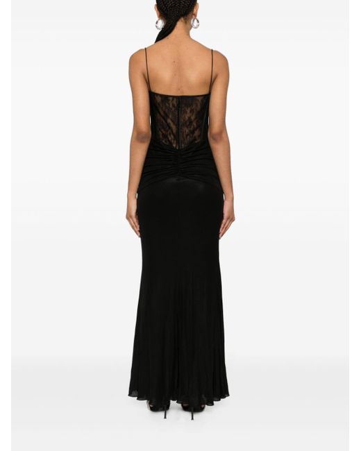 Alessandra Rich Black Draped Lace-Panel Maxi Dress
