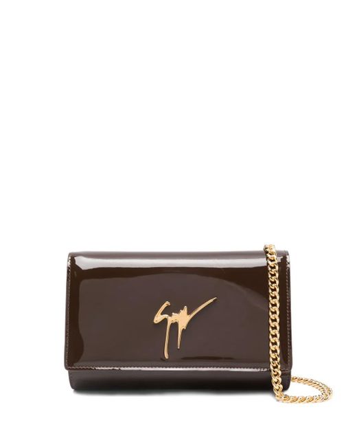 Giuseppe Zanotti Brown Patent-Leather Logo Clutch Bag