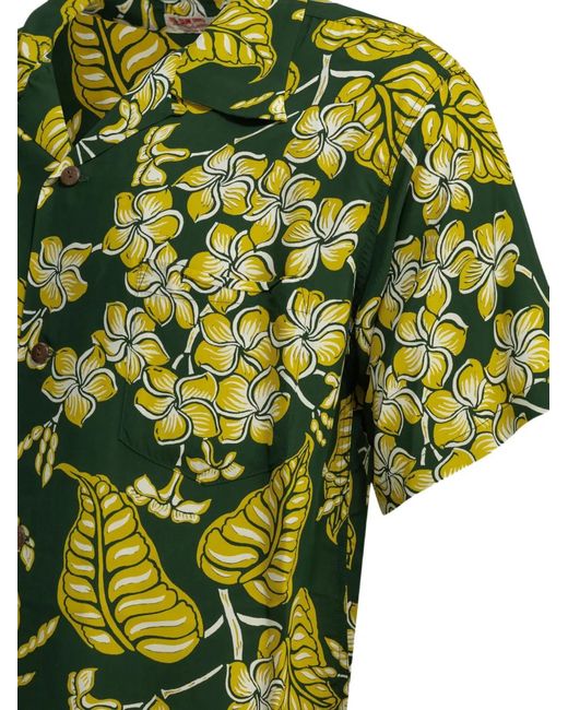 Sun Surf Green Floral-Print Short-Sleeve Shirt for men