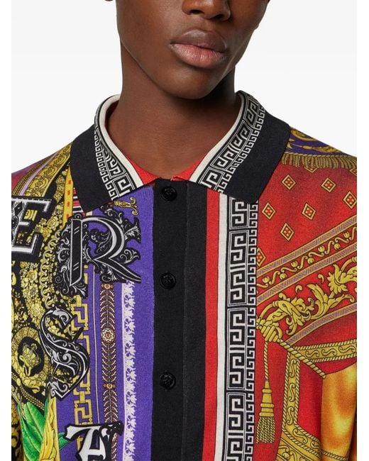 Versace Purple Printed Silk Knit Shirt for men