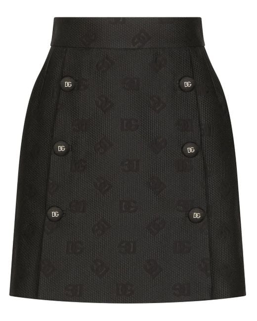 Dolce & Gabbana Black Jacquard Miniskirt With All-Over Dg Logo