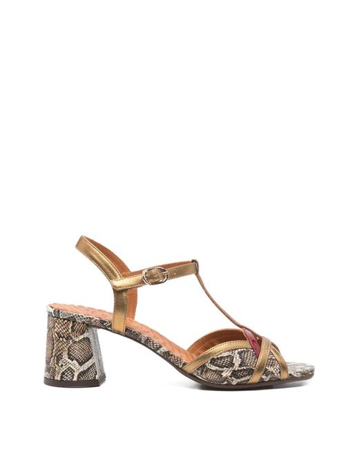 Chie Mihara Metallic Snakeskin T-Strap Sandals