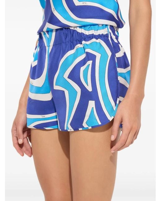 Emilio Pucci Blue Iride-Print Silk Shorts