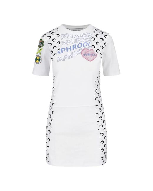 MARINE SERRE White Graphic-Print Moon-Panelled Upcycled Mini Dress