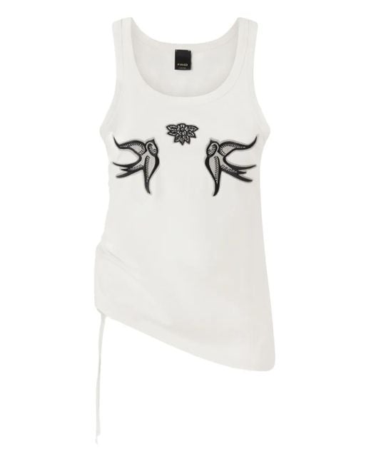 Pinko White Crocchetta Gathered Tank Top