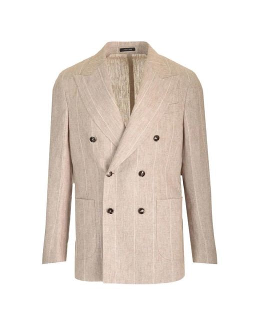Al Duca D'aosta Natural Pinstripe-Pattern Double-Breasted Blazer for men