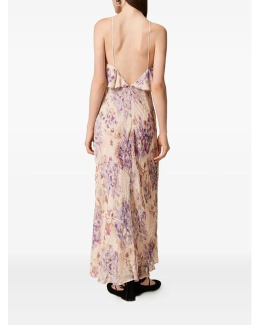 Twinset Pink Floral-Pattern Velvet Dress