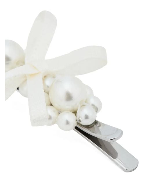 Simone Rocha White Pearl Bow Hair Clip