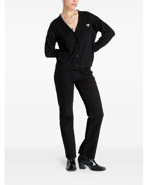 Guess Black Logo-Patch V-Neck Cardigan