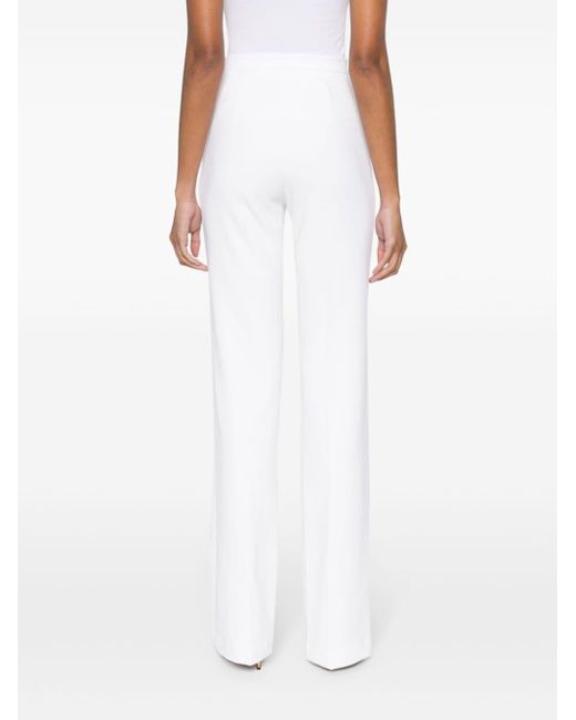 Elisabetta Franchi White Crepe Logo-Plaque Flared Trousers