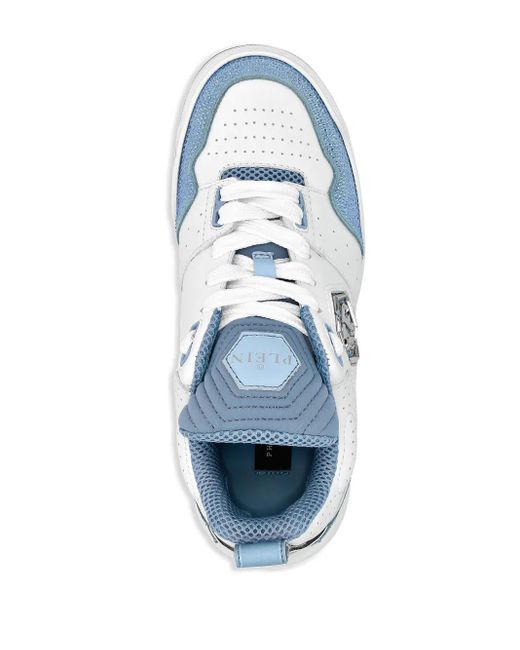 Philipp Plein Blue Mix Crystal Low-Top Leather Sneakers