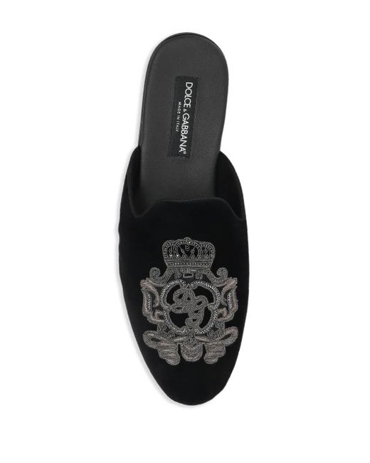 Dolce & Gabbana Black Logo-Embroidered Slippers for men