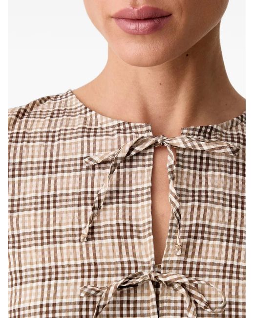 Marc O' Polo Brown Checked Tie-Fastening Mini Dress