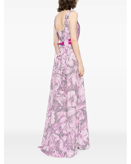 Saiid Kobeisy Purple Striped Belted Maxi Dress