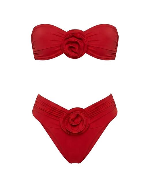LaRevêche Red Derya Floral-Appliqué Bikini