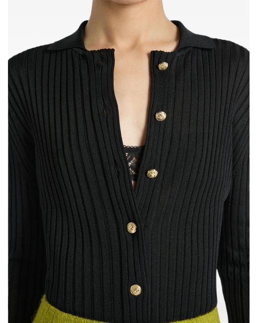 Balmain Black Buttoned Ribbed-Knit Cardigan