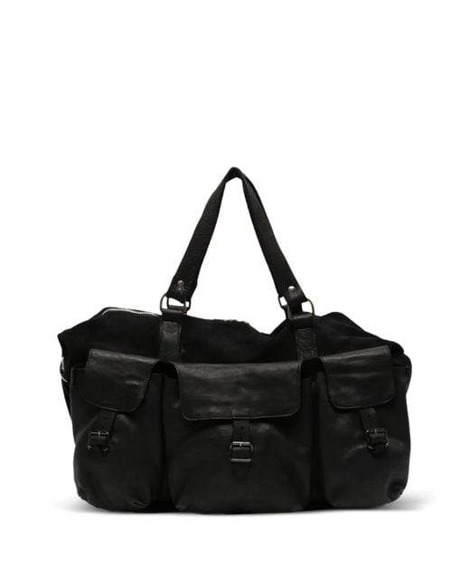 Guidi Black Cargo-Pocket Suede Tote Bag