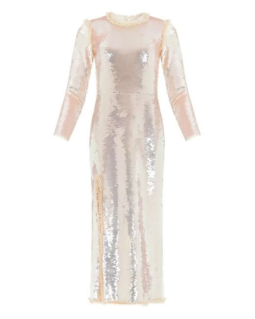 Needle & Thread White Valerie Gloss Sequin Long-Sleeve Dress