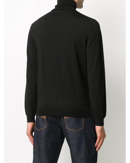 Zanone Black Rib-Trimmed Roll Neck Jumper for men