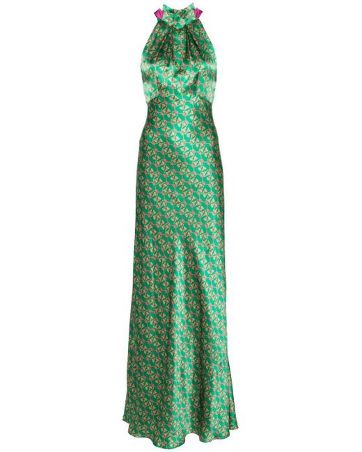 Saloni Green Floral Silk Maxi Dress