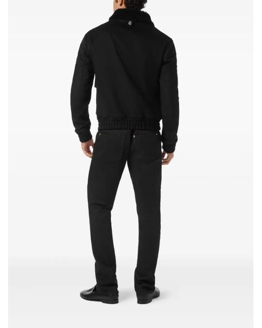 Billionaire Black Shearling Wool Bomber Jacket for men