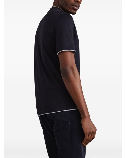 Brunello Cucinelli Black Contrasting-trim Jersey T-shirt for men