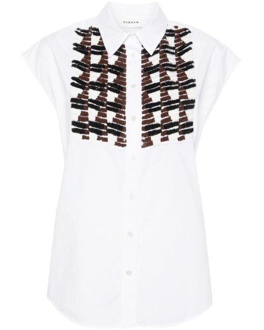 P.A.R.O.S.H. White Sequin-embellished Sleeveless Shirt
