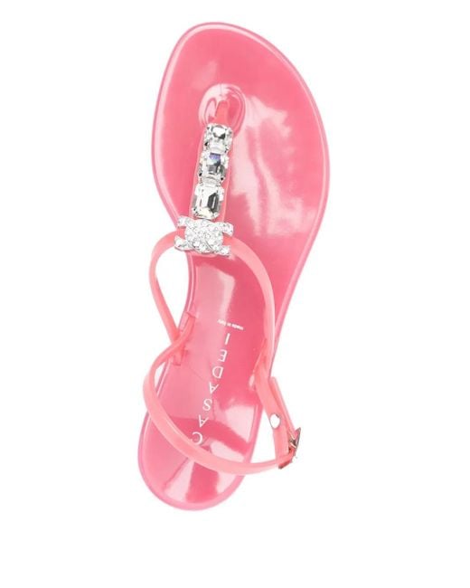 Casadei Pink Crystal-Embellished Jelly Flip-Flops