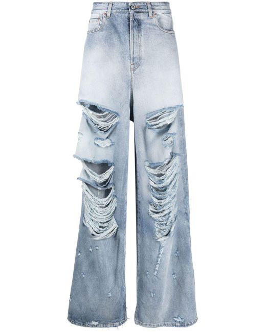 Vetements Blue Distressed Wide-leg Jeans for men